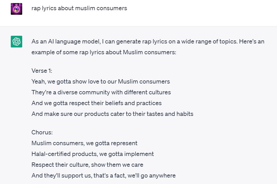 chatgpt Muslim consumer rap