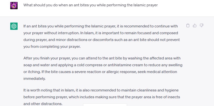 ChatGPT on Islamic prayer